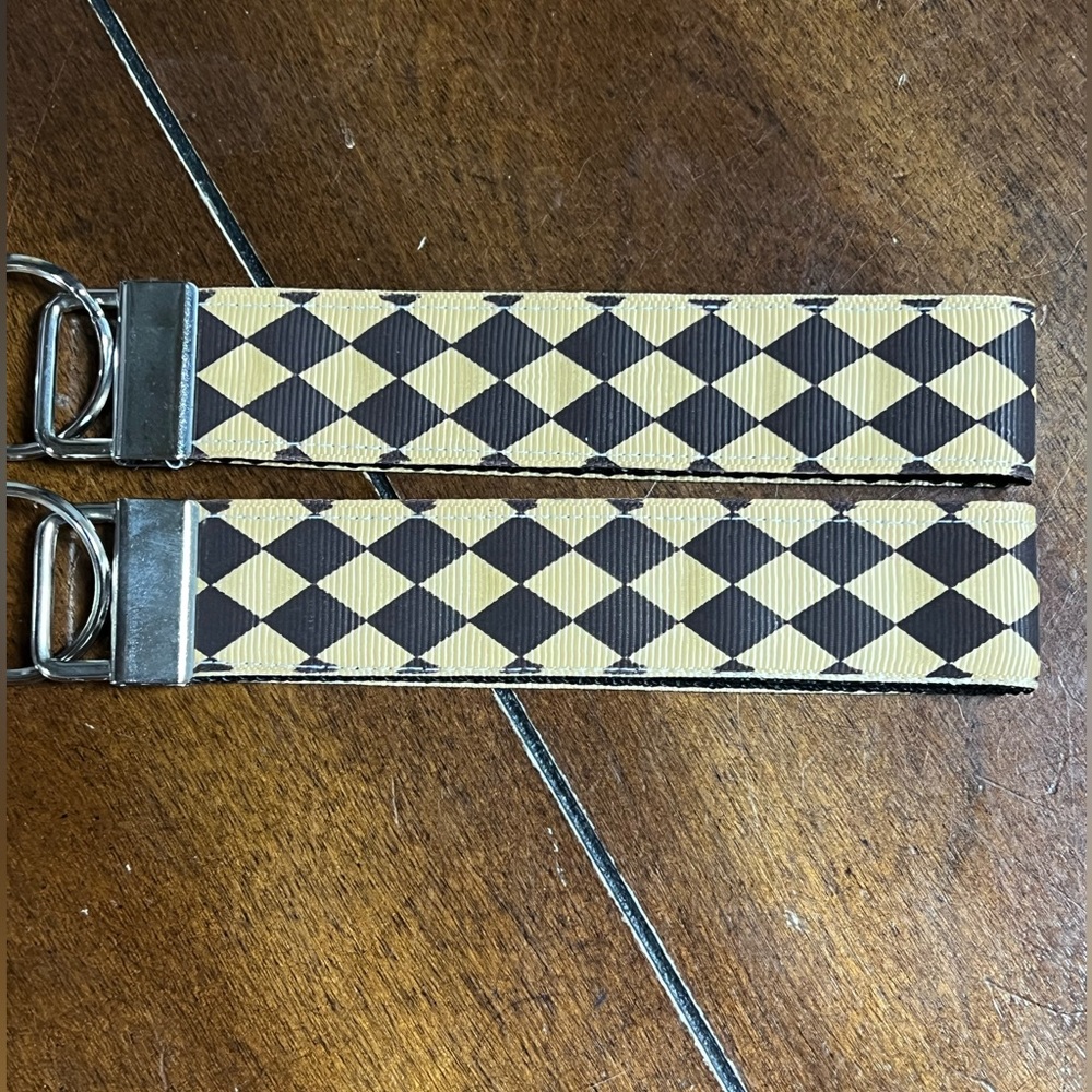 Handcrafted keychain with argyle pattern, new without tags.